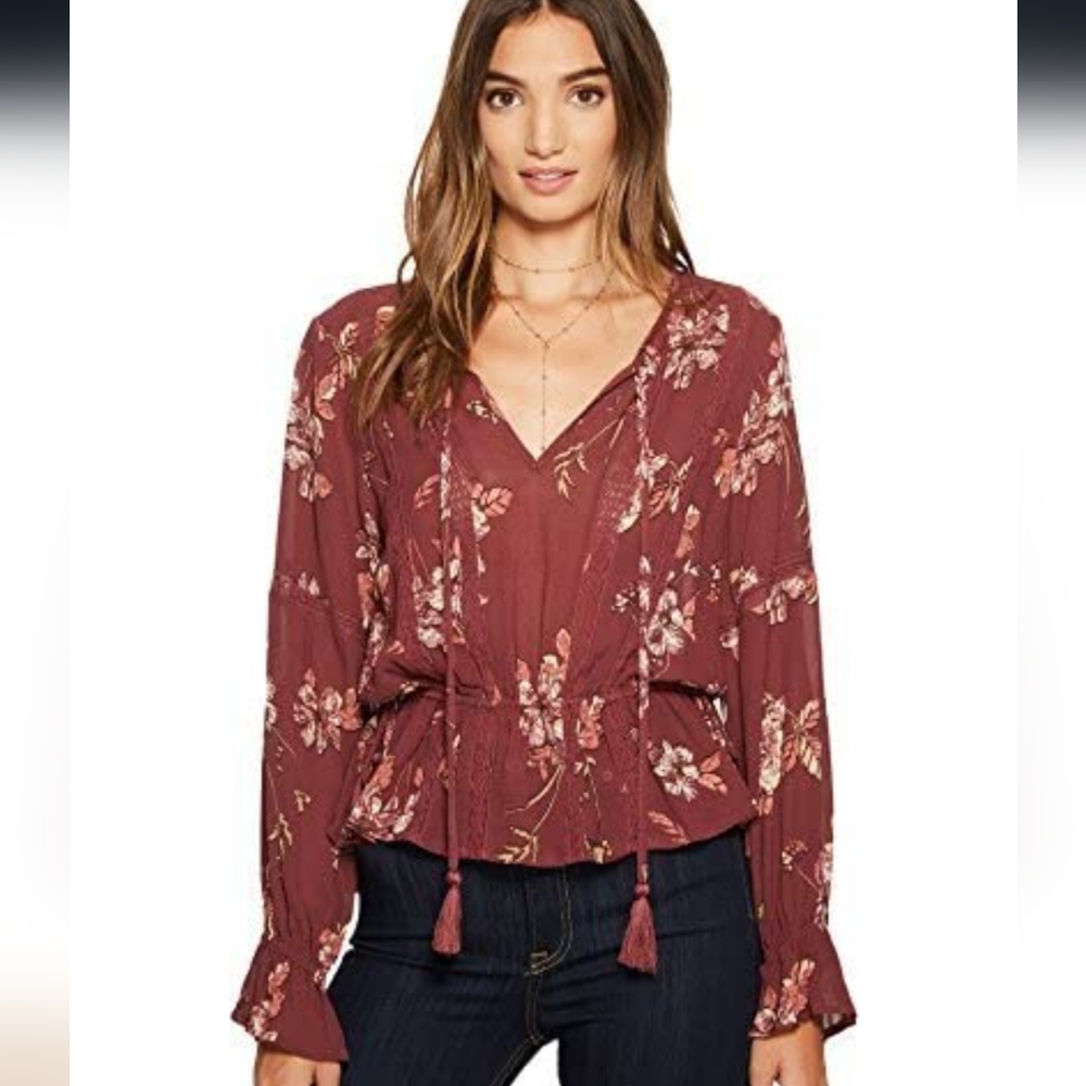 Astr Burgundy Floral Blouse